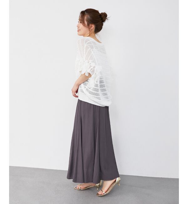  「透かし編みリボンVネックフレンチ」|ニット・セーター|