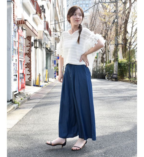  「透かし編みリボンVネックフレンチ」|ニット・セーター|