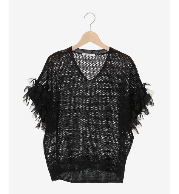  「透かし編みリボンVネックフレンチ」|ニット・セーター|