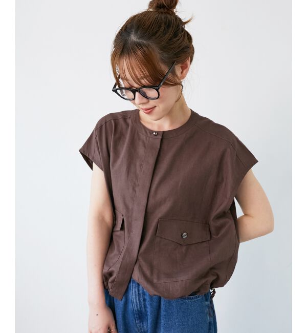  「《手洗い可能》コットン麻ノーカラーシャツジャケット」|ダウン|