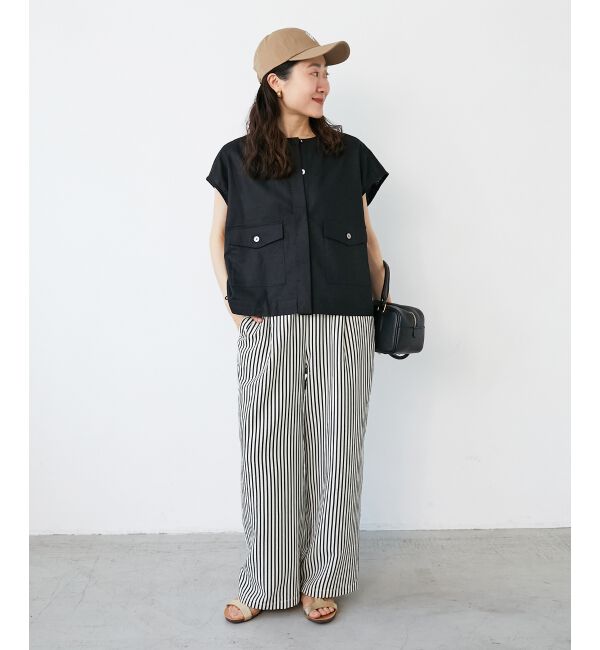  「《手洗い可能》コットン麻ノーカラーシャツジャケット」|ダウン|