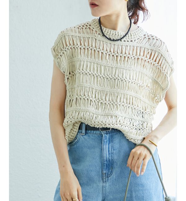  「《手洗い可能》透かし編みデザインニットベスト」|ベスト・ジレ|
