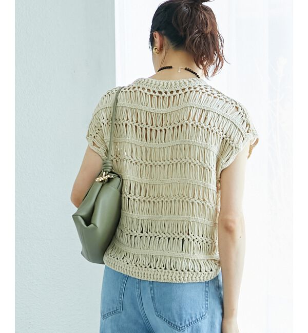  「《手洗い可能》透かし編みデザインニットベスト」|ベスト・ジレ|