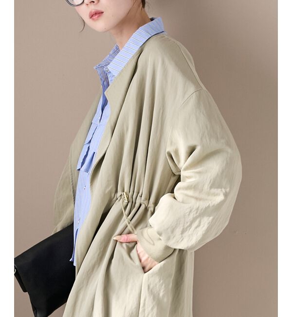  「ドロストノーカラーロングコート」|ノーカラーコート|