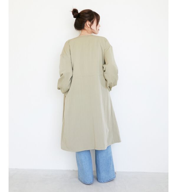  「ドロストノーカラーロングコート」|ノーカラーコート|
