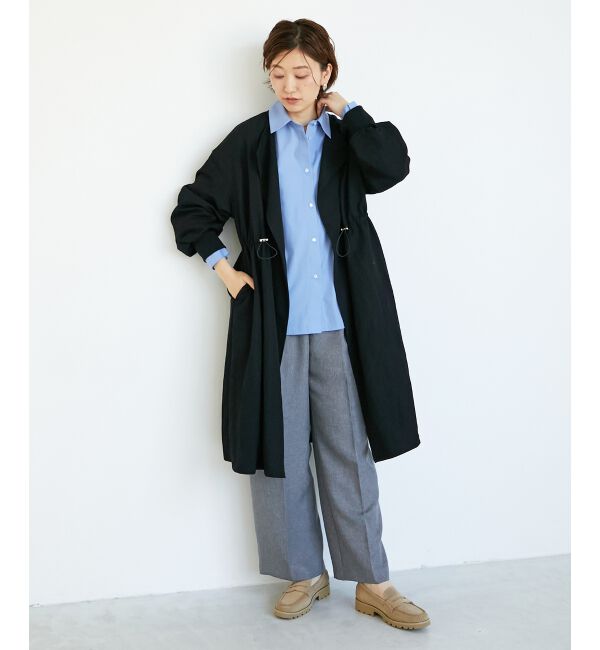  「ドロストノーカラーロングコート」|ノーカラーコート|