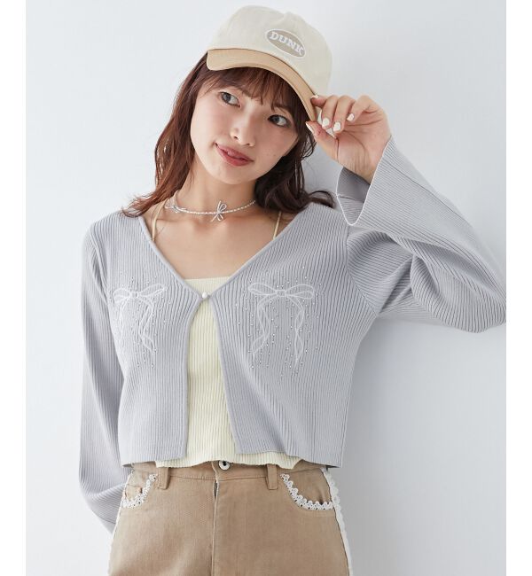 MAJESTICLEGON「リボンエンブロイダリーカーディガン」|カーディガン|