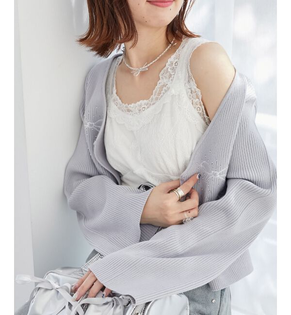 MAJESTICLEGON「リボンエンブロイダリーカーディガン」|カーディガン|