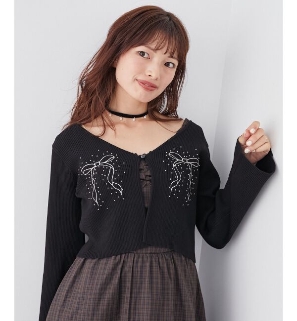 MAJESTICLEGON「リボンエンブロイダリーカーディガン」|カーディガン|
