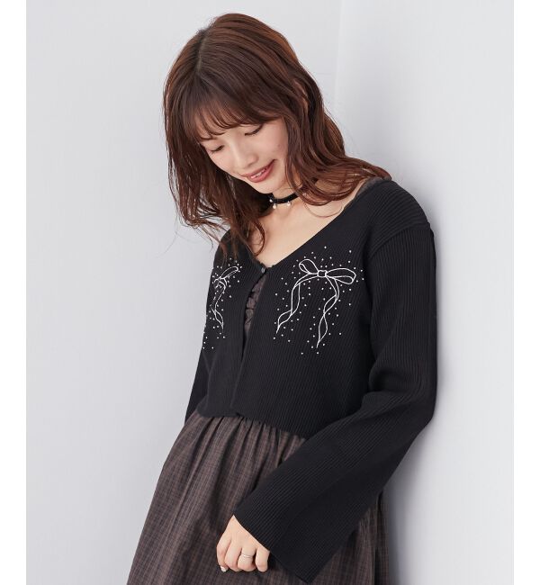 MAJESTICLEGON「リボンエンブロイダリーカーディガン」|カーディガン|