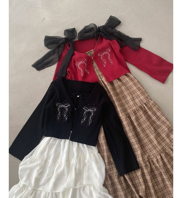 MAJESTICLEGON「リボンエンブロイダリーカーディガン」|カーディガン|