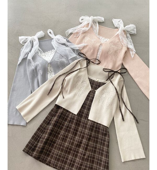 MAJESTICLEGON「リボンエンブロイダリーカーディガン」|カーディガン|