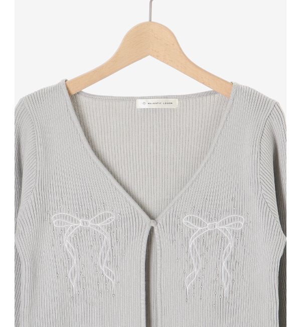 MAJESTICLEGON「リボンエンブロイダリーカーディガン」|カーディガン|