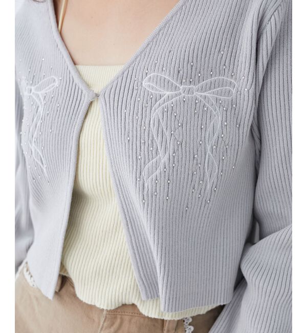 MAJESTICLEGON「リボンエンブロイダリーカーディガン」|カーディガン|L／グレー