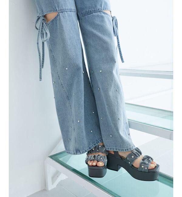  「シアービジュー厚底サンダル」|サンダル|