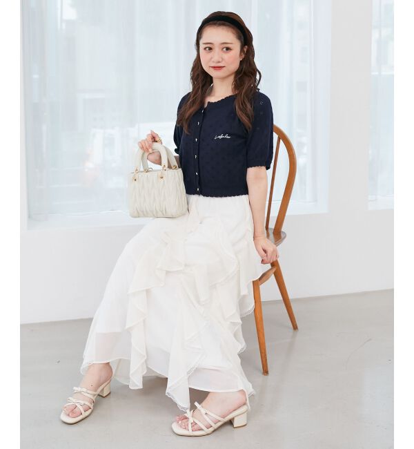  「キャミセットフラワーアイレットクルーカーデ」|カーディガン|