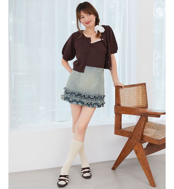  「キャミセットフラワーアイレットクルーカーデ」|カーディガン|