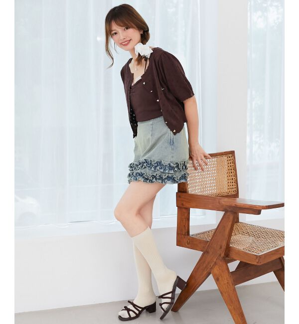  「キャミセットフラワーアイレットクルーカーデ」|カーディガン|