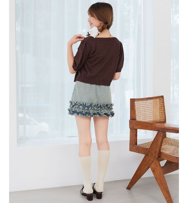  「キャミセットフラワーアイレットクルーカーデ」|カーディガン|