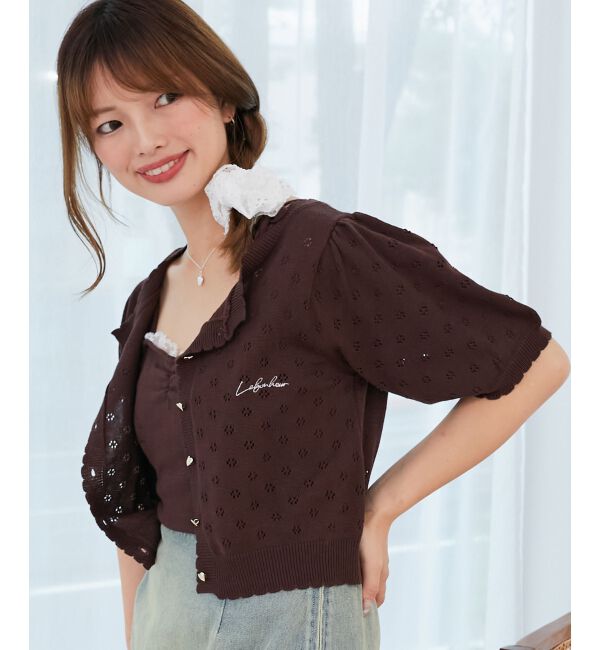  「キャミセットフラワーアイレットクルーカーデ」|カーディガン|