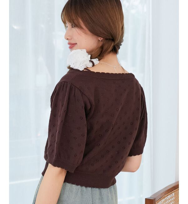  「キャミセットフラワーアイレットクルーカーデ」|カーディガン|