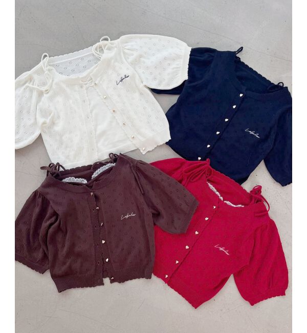  「キャミセットフラワーアイレットクルーカーデ」|カーディガン|