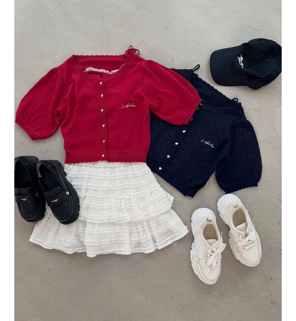  「キャミセットフラワーアイレットクルーカーデ」|カーディガン|