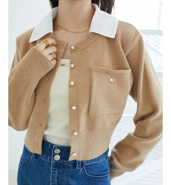  「取り外し襟付きニットカーデ」|カーディガン|