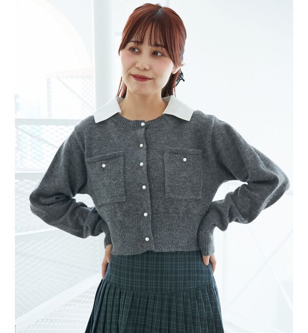  「取り外し襟付きニットカーデ」|カーディガン|Ｃ／グレー