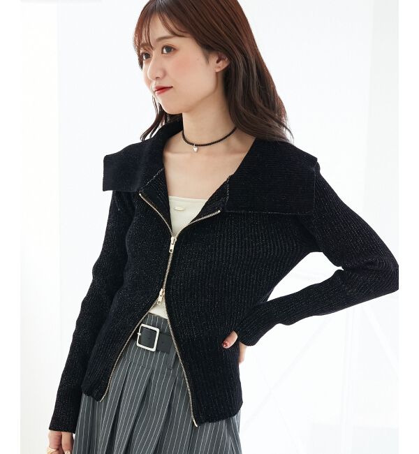  「キラキラモールダブルジップニット」|ニット・セーター|