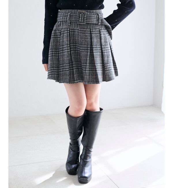  「ベルト付きプリーツミニスカパン」|スカート|