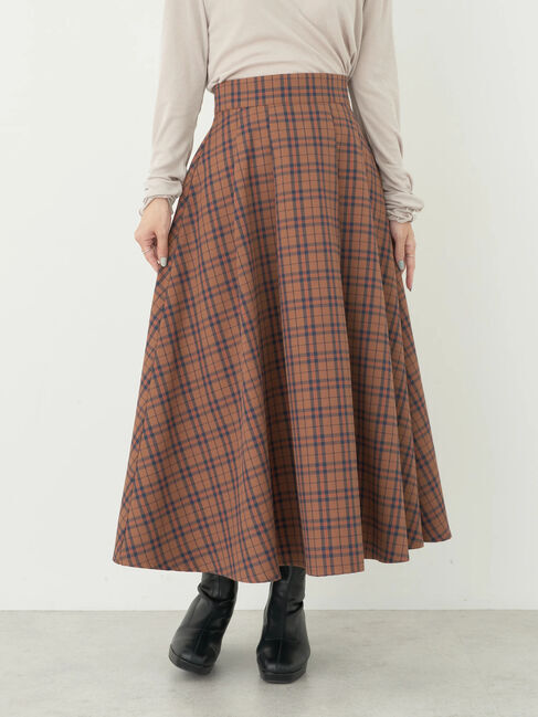 earth music&ecology「チェックフレアスカート」|フレア|チェックブラウン