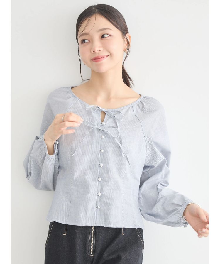 earth music&ecology「ラメストライプリボンブラウス」|シャツ・ブラウス|