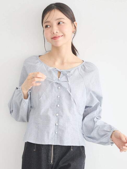 earth music&ecology「ラメストライプリボンブラウス」|シャツ・ブラウス|