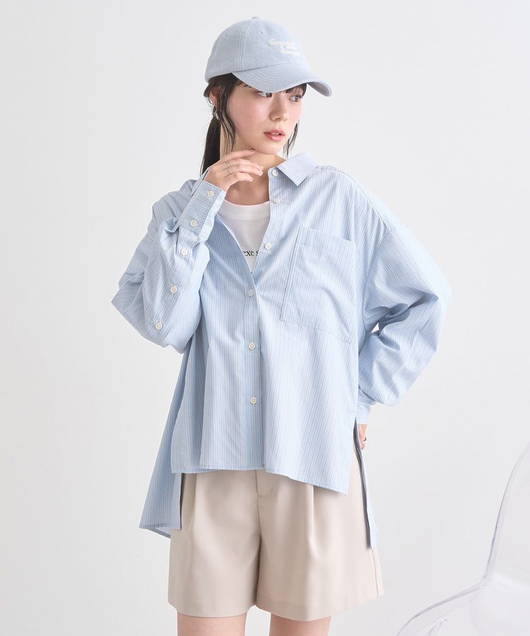 earth music&ecology「サイドスリットストライプオーバーシャツ」|シャツ・ブラウス|