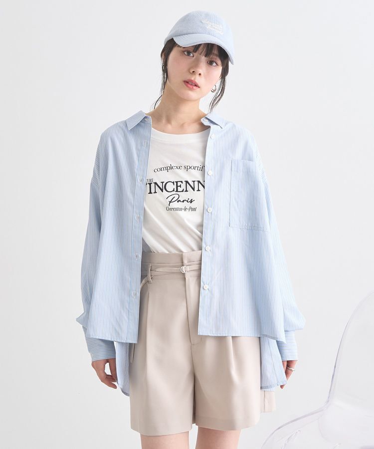 earth music&ecology「サイドスリットストライプオーバーシャツ」|シャツ・ブラウス|