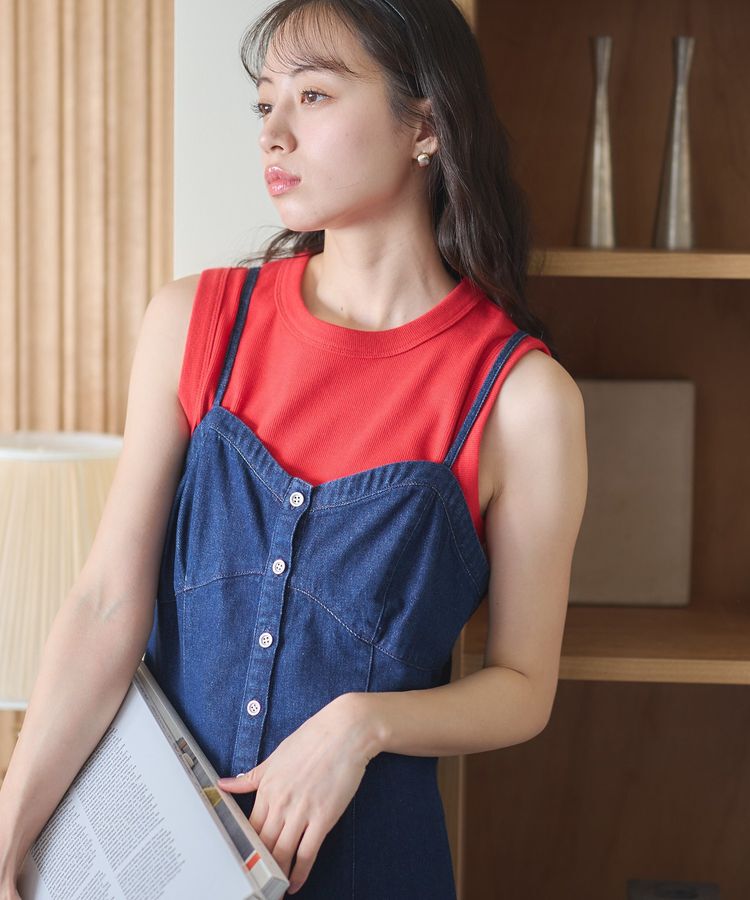 earth music&ecology「リブタンクトップ」|キャミソール|Red