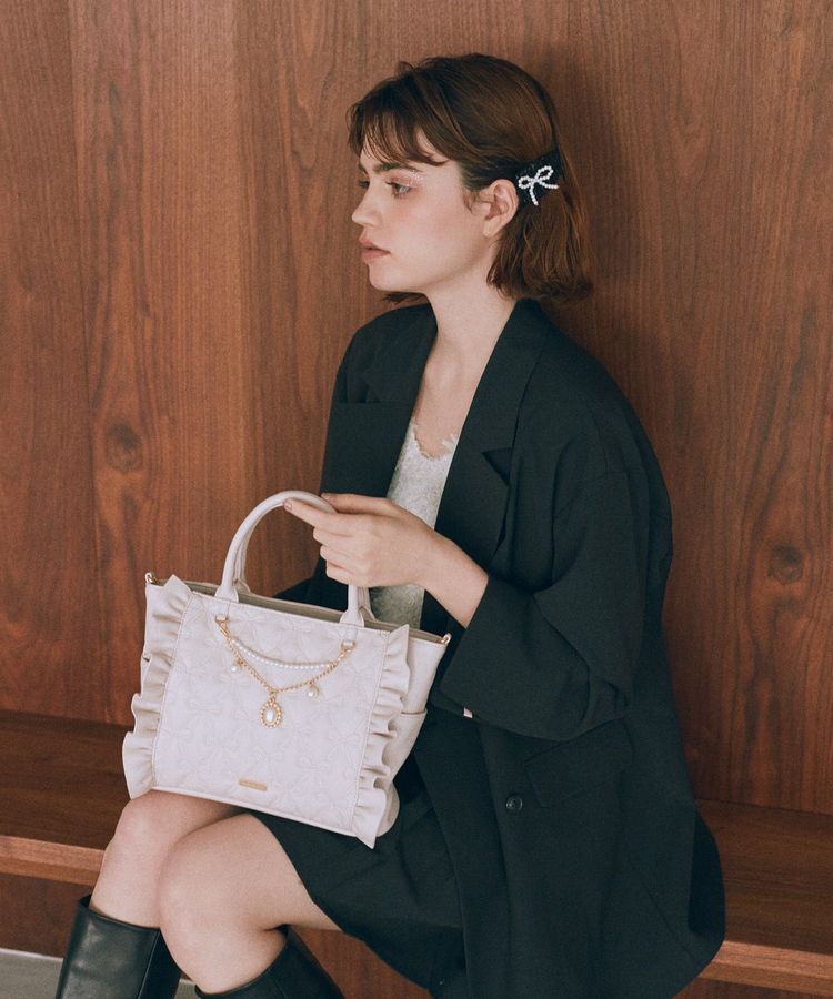 Maison de FLEUR「チャーム付きリボンキルティング2Wayトート」|トートバッグ|ライトピンク