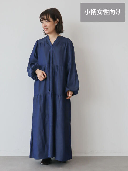  「【WEB限定・小柄女性向け】ティアードデニムロングワンピース」|ワンピース|インディゴ