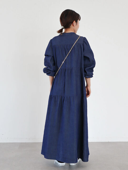  「【WEB限定・小柄女性向け】ティアードデニムロングワンピース」|ワンピース|