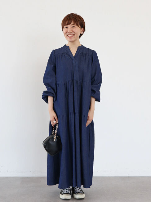  「【WEB限定・小柄女性向け】ティアードデニムロングワンピース」|ワンピース|