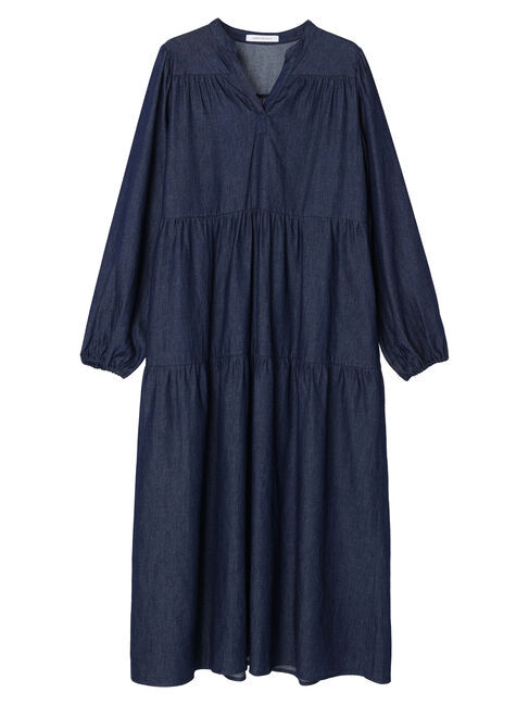  「【WEB限定・小柄女性向け】ティアードデニムロングワンピース」|ワンピース|