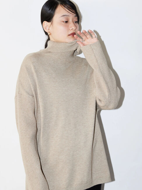  「パチパチしにくいハイネックBIGニットプルオーバー」|ニット・セーター|