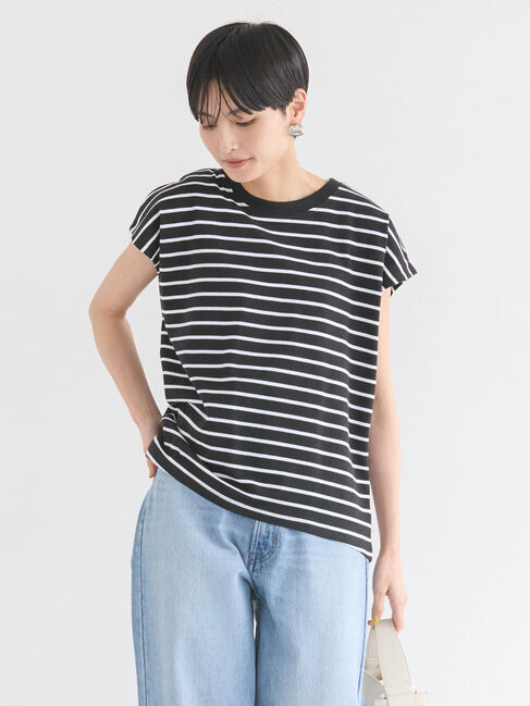 AMERICAN HOLIC「接触冷感フレンチスリーブカットプルオーバー」|Tシャツ・カットソー|ボーダーブラック