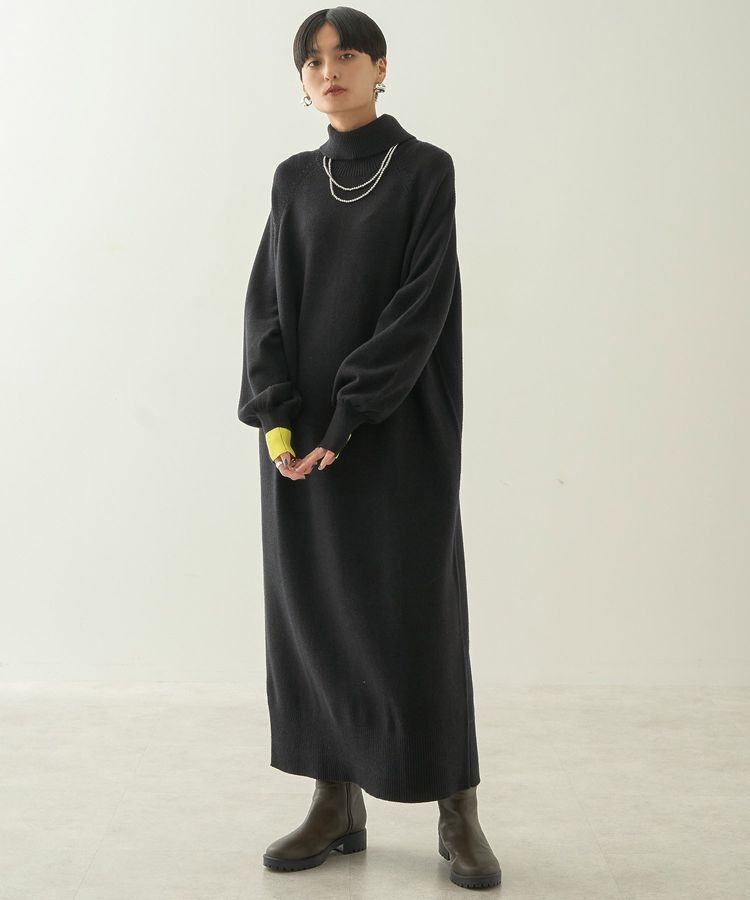 AMERICAN HOLIC「バイパチバイカラーモックネックニットワンピース」|ワンピース|Black