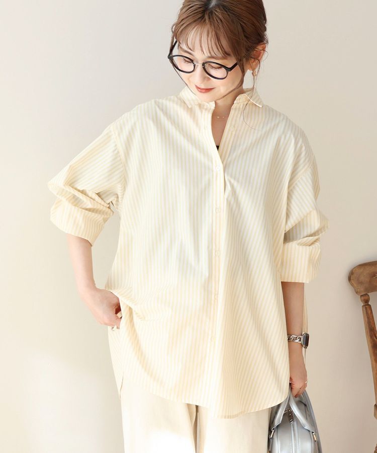 AMERICAN HOLIC「イージーケアバックギャザーリボンシャツ」|シャツ・ブラウス|ストライプイエロー