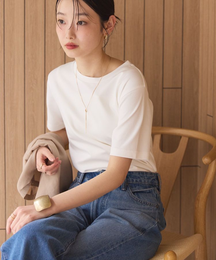 AMERICAN HOLIC「きれいめコットンベーシックTシャツ(5分袖)」|Tシャツ・カットソー|Off White