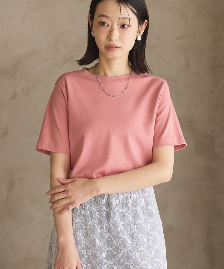 AMERICAN HOLIC「きれいめコットンベーシックTシャツ(5分袖)」|Tシャツ・カットソー|Pink