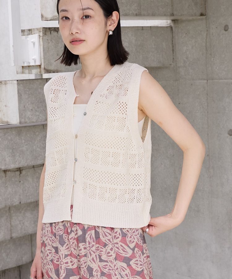 AMERICAN HOLIC「【前後2WAY】レース編みニットベスト」|ベスト・ジレ|Ivory