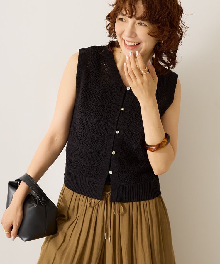 AMERICAN HOLIC「【前後2WAY】レース編みニットベスト」|ベスト・ジレ|Black